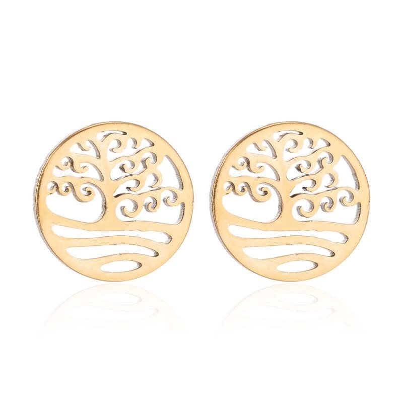 Stainless Steel Big Tree Round Ear Bone Studs Personalized Fashion Earrings-Jewearrings