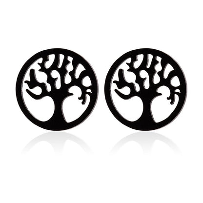 Stainless Steel Big Tree Round Ear Bone Studs Personalized Fashion Earrings-Jewearrings