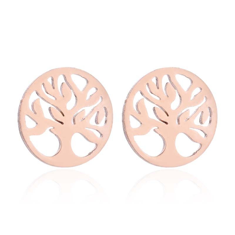 Stainless Steel Big Tree Round Ear Bone Studs Personalized Fashion Earrings-Jewearrings