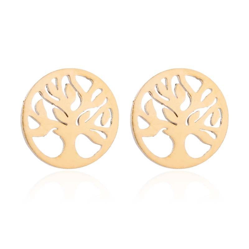 Stainless Steel Big Tree Round Ear Bone Studs Personalized Fashion Earrings-Jewearrings