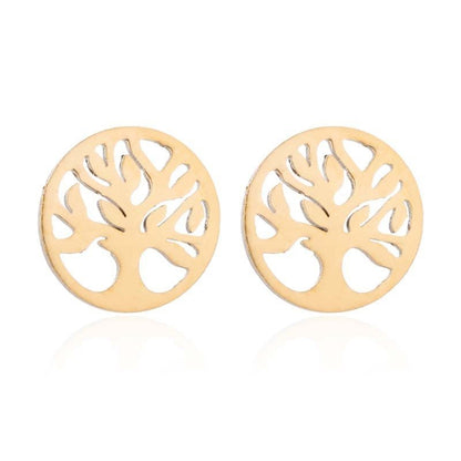 Stainless Steel Big Tree Round Ear Bone Studs Personalized Fashion Earrings-Jewearrings