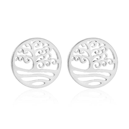 Stainless Steel Big Tree Round Ear Bone Studs Personalized Fashion Earrings-Jewearrings