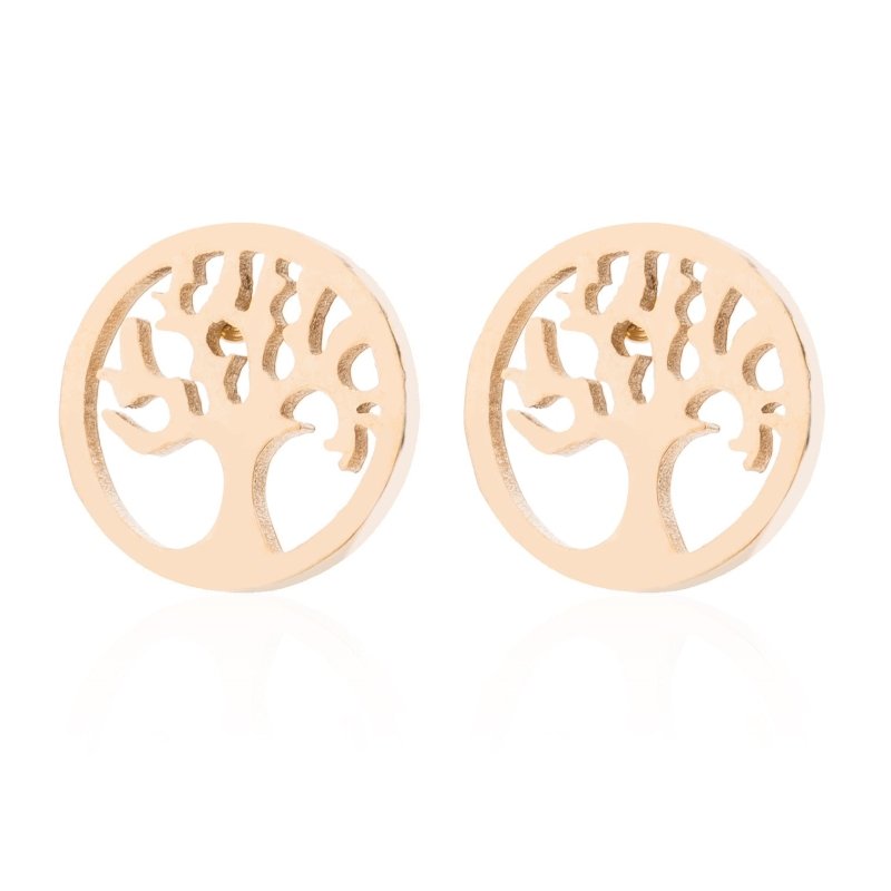 Stainless Steel Big Tree Round Ear Bone Studs Personalized Fashion Earrings-Jewearrings