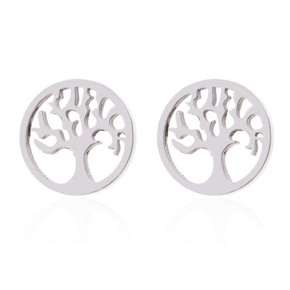 Stainless Steel Big Tree Round Ear Bone Studs Personalized Fashion Earrings-Jewearrings