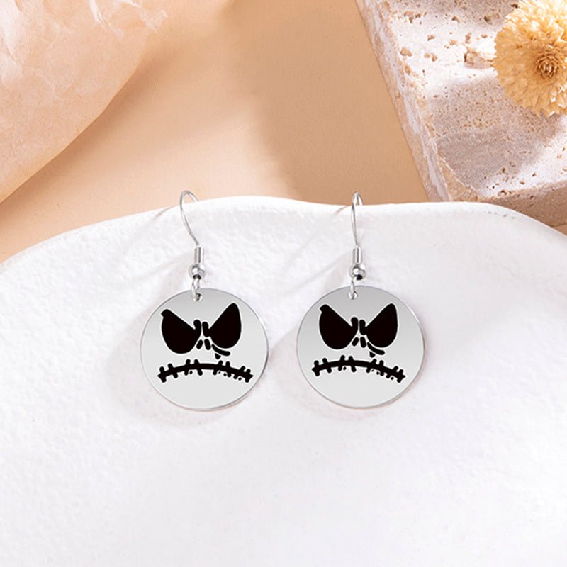 Stainless Steel Halloween Pumpkin Pattern Pendant Earrings-Jewearrings