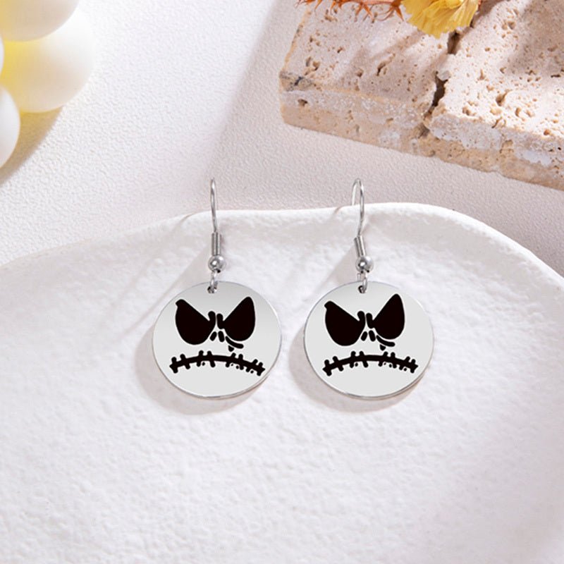 Stainless Steel Halloween Pumpkin Pattern Pendant Earrings-Jewearrings