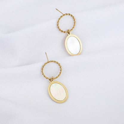 Stainless Steel Shell Oval Earrings Ins Cold Wind Trend Double Ring Earrings-Jewearrings