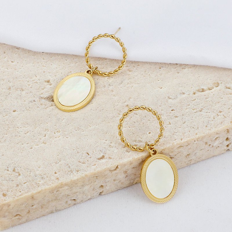 Stainless Steel Shell Oval Earrings Ins Cold Wind Trend Double Ring Earrings-Jewearrings