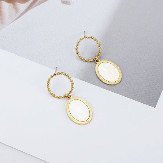 Stainless Steel Shell Oval Earrings Ins Cold Wind Trend Double Ring Earrings-Jewearrings