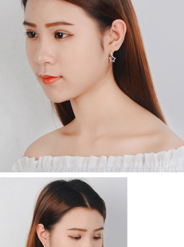 Star Earrings Female Diamond-studded Simple Five-pointed Star Tassel Short Earring Temperament-Jewearrings