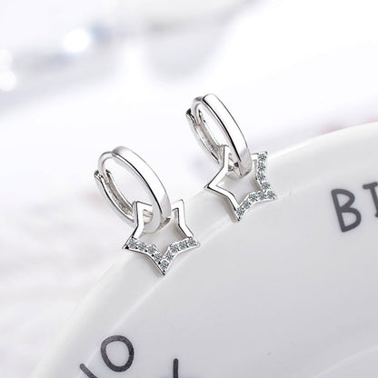 Star Earrings Female Diamond-studded Simple Five-pointed Star Tassel Short Earring Temperament-Jewearrings