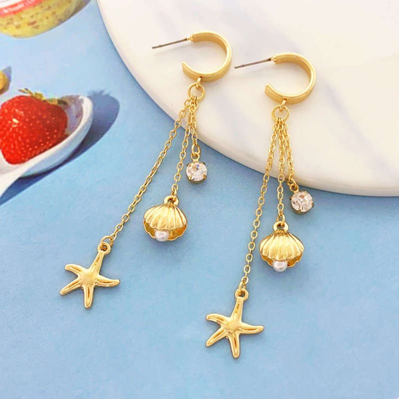 Starfish Shell Micro Inlaid Long Tassel Special Graceful Earrings-Jewearrings