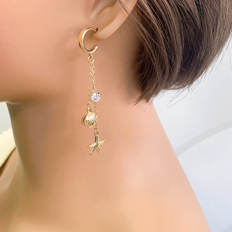 Starfish Shell Micro Inlaid Long Tassel Special Graceful Earrings-Jewearrings