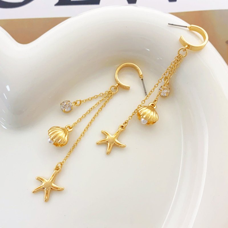 Starfish Shell Micro Inlaid Long Tassel Special Graceful Earrings-Jewearrings