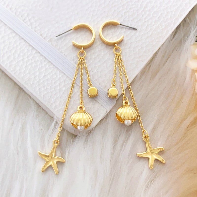 Starfish Shell Micro Inlaid Long Tassel Special Graceful Earrings-Jewearrings