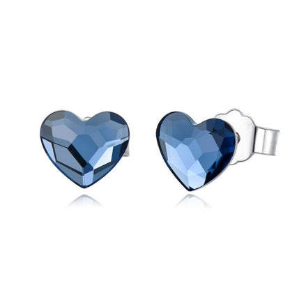 Sterling Silver Blue Crystal Tiny Small Heart Studs Earrings for Sensitive Ears-Jewearrings