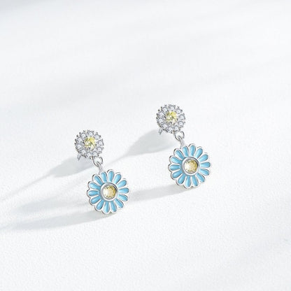 Sterling Silver Blue Enamel Micro Rhinestone Earrings-Jewearrings