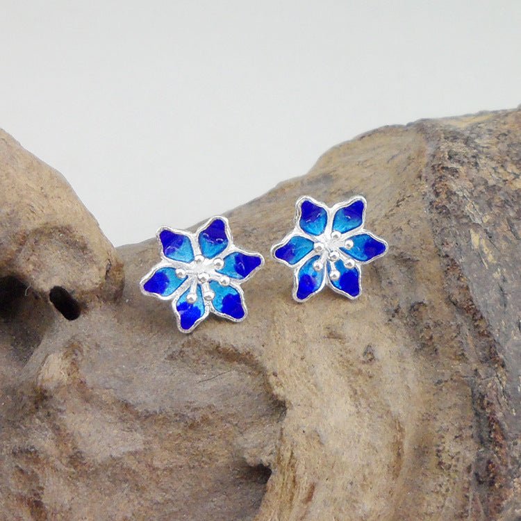 Sterling Silver Cloisonne Flower Stud Earrings-Jewearrings