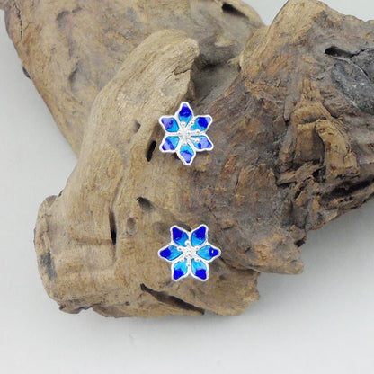 Sterling Silver Cloisonne Flower Stud Earrings-Jewearrings