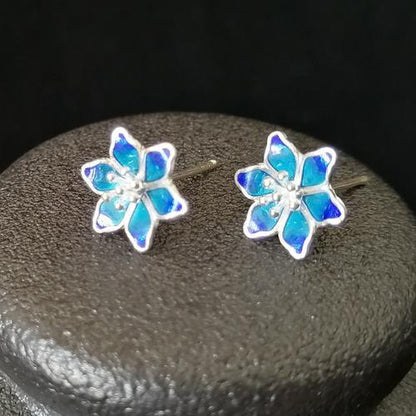 Sterling Silver Cloisonne Flower Stud Earrings-Jewearrings