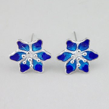 Sterling Silver Cloisonne Flower Stud Earrings-Jewearrings