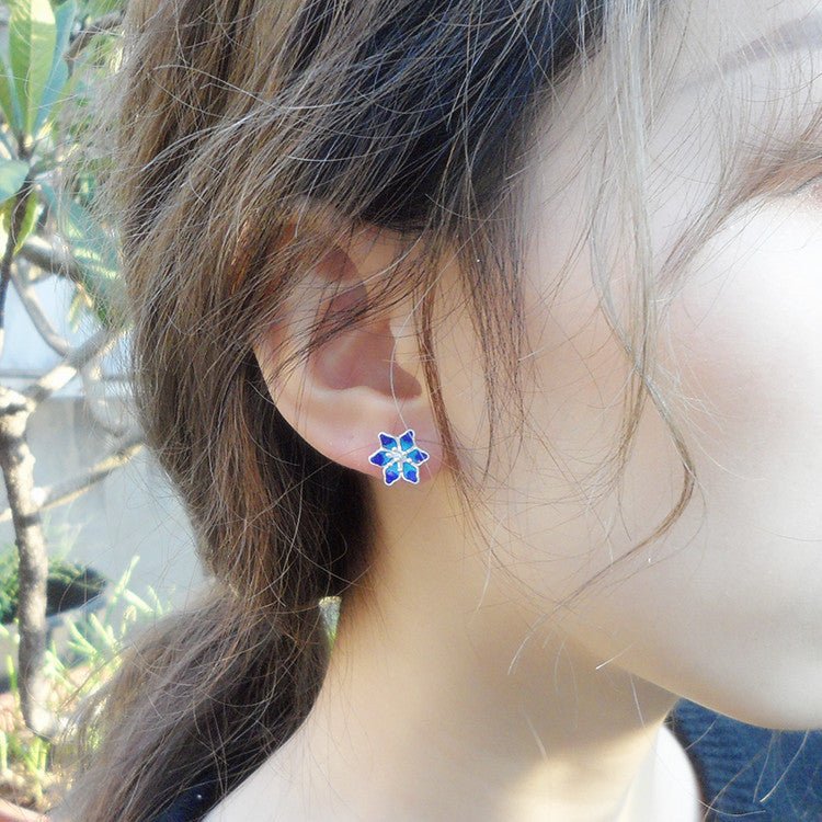 Sterling Silver Cloisonne Flower Stud Earrings-Jewearrings