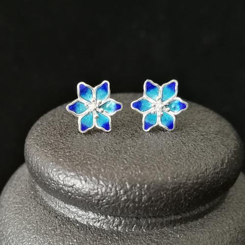 Sterling Silver Cloisonne Flower Stud Earrings-Jewearrings