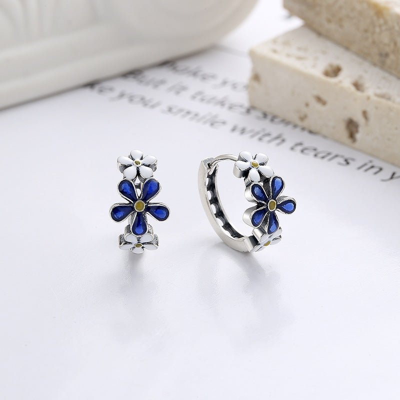 Sterling Silver Creative Blue And White Color Matching Earrings-Jewearrings