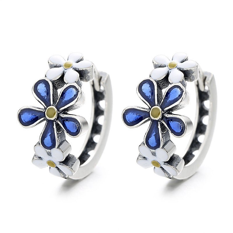 Sterling Silver Creative Blue And White Color Matching Earrings-Jewearrings