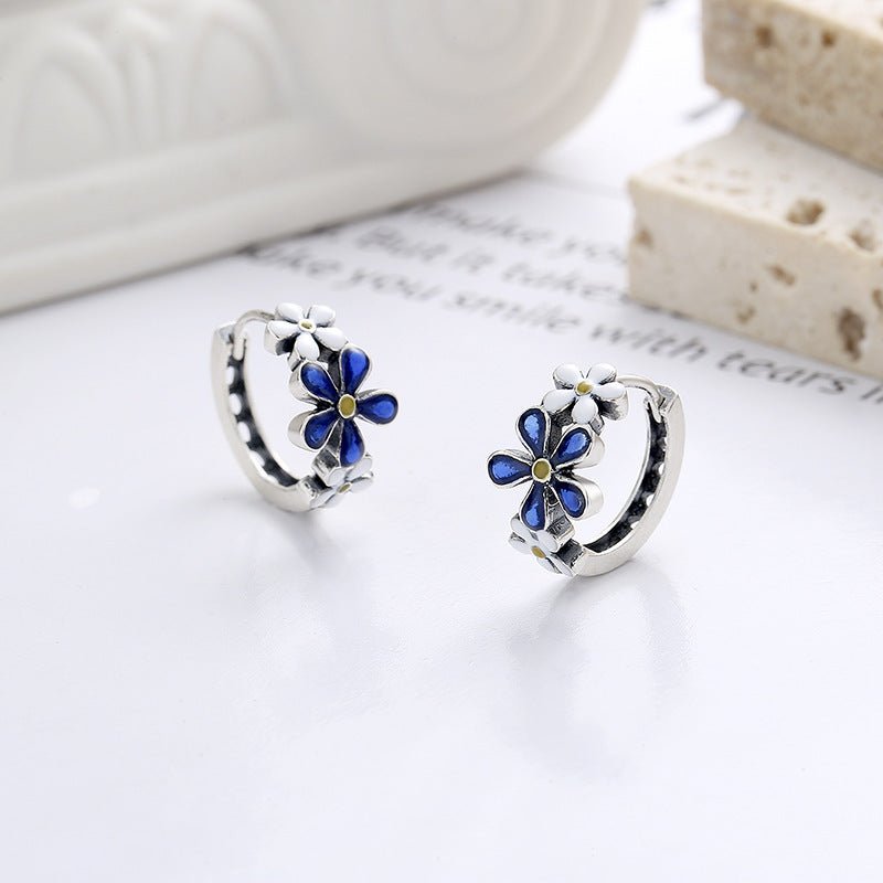 Sterling Silver Creative Blue And White Color Matching Earrings-Jewearrings