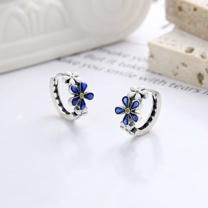 Sterling Silver Creative Blue And White Color Matching Earrings-Jewearrings