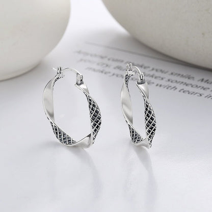 Sterling Silver Creative Unique Design Twist Big Circle Earrings-Jewearrings