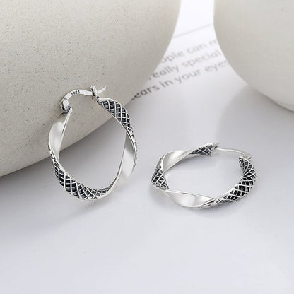 Sterling Silver Creative Unique Design Twist Big Circle Earrings-Jewearrings