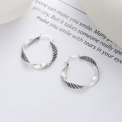 Sterling Silver Creative Unique Design Twist Big Circle Earrings-Jewearrings