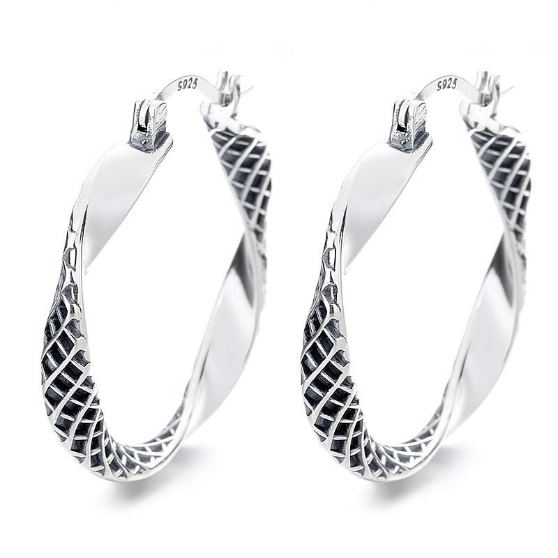 Sterling Silver Creative Unique Design Twist Big Circle Earrings-Jewearrings