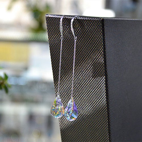 Sterling Silver Crystal Earrings Long Knob Drop-Jewearrings