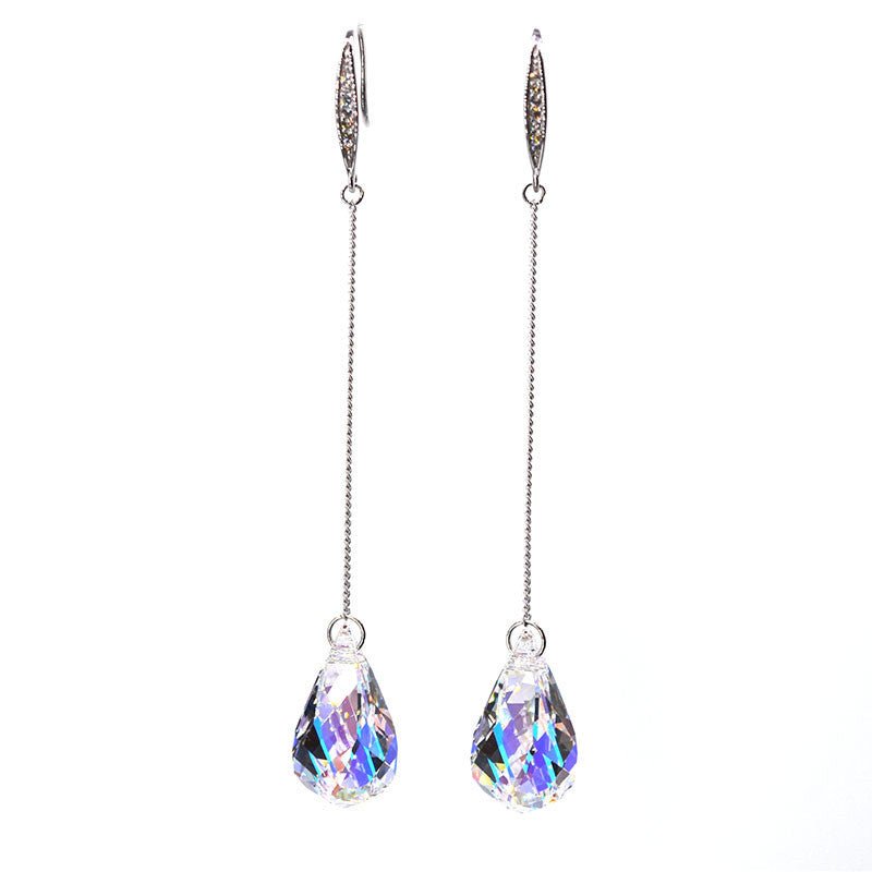 Sterling Silver Crystal Earrings Long Knob Drop-Jewearrings