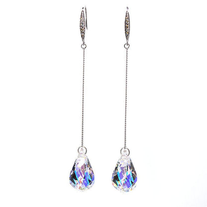 Sterling Silver Crystal Earrings Long Knob Drop-Jewearrings