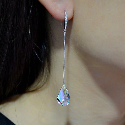 Sterling Silver Crystal Earrings Long Knob Drop-Jewearrings