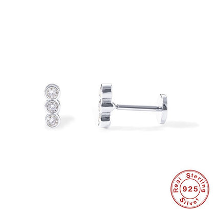 Sterling Silver Diamond Flat Head Thread Stud Earrings-Jewearrings