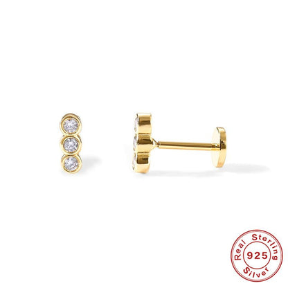 Sterling Silver Diamond Flat Head Thread Stud Earrings-Jewearrings