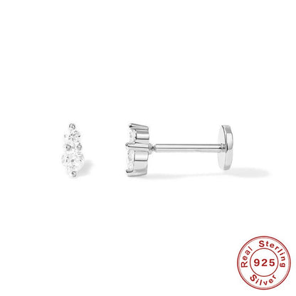 Sterling Silver Diamond Flat Head Thread Stud Earrings-Jewearrings