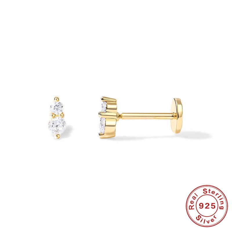 Sterling Silver Diamond Flat Head Thread Stud Earrings-Jewearrings