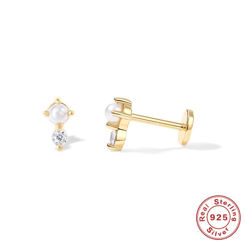 Sterling Silver Diamond Flat Head Thread Stud Earrings-Jewearrings