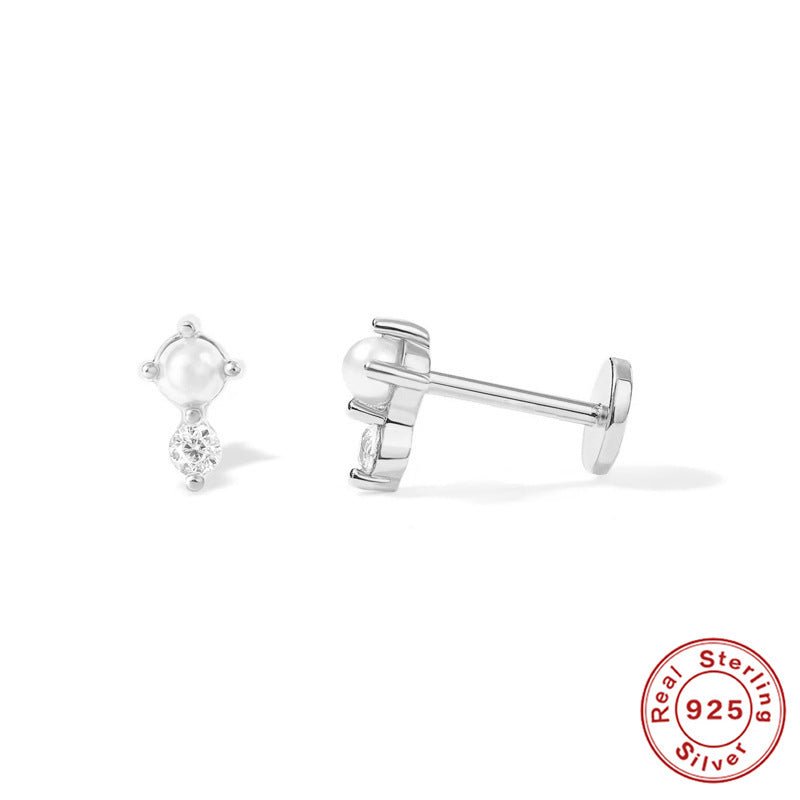 Sterling Silver Diamond Flat Head Thread Stud Earrings-Jewearrings