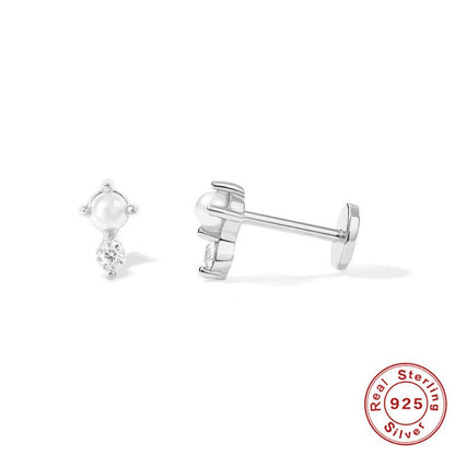 Sterling Silver Diamond Flat Head Thread Stud Earrings-Jewearrings