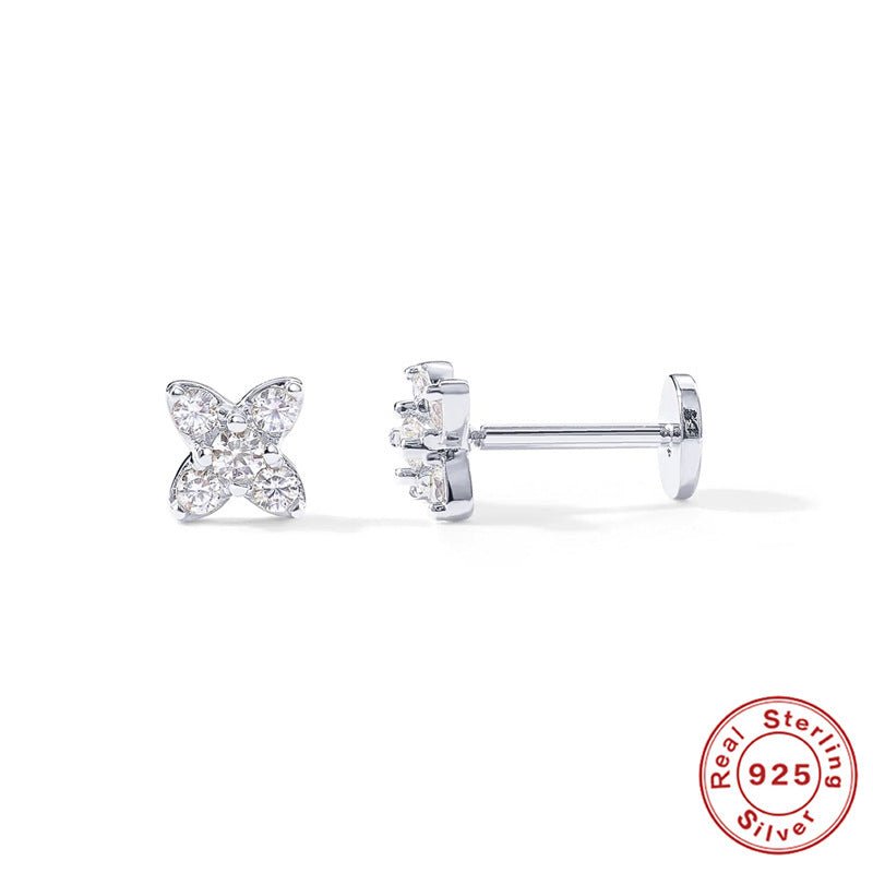 Sterling Silver Diamond Flat Head Thread Stud Earrings-Jewearrings