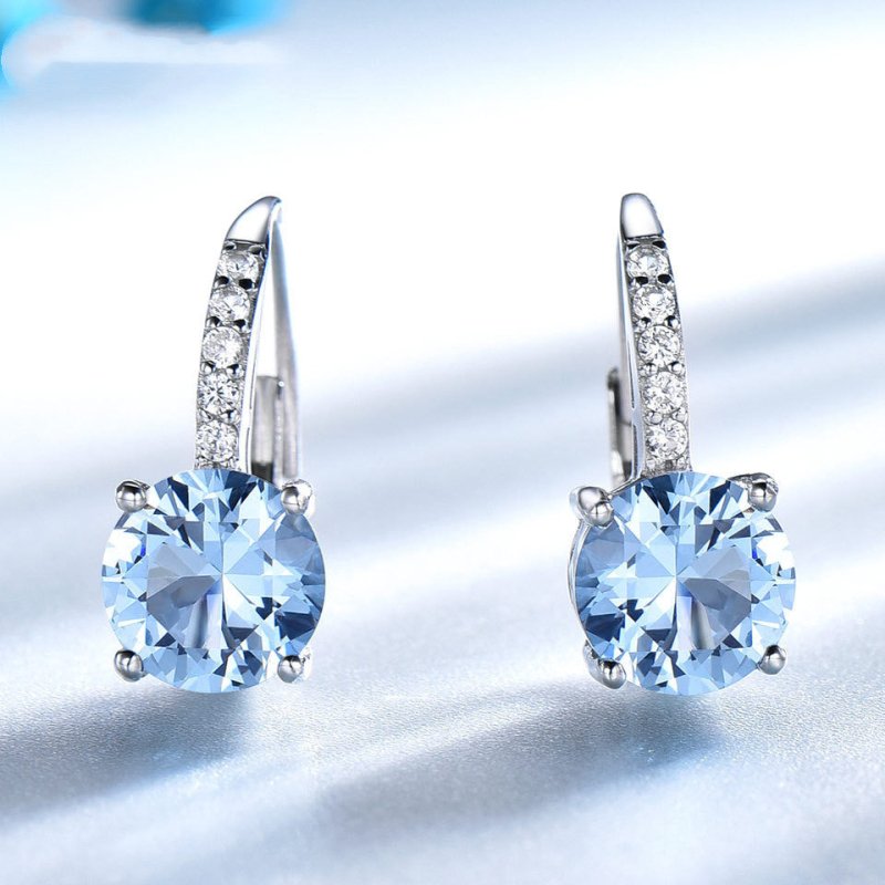 Sterling Silver Drop Topaz Gemstone And Diamond Earrings-Jewearrings