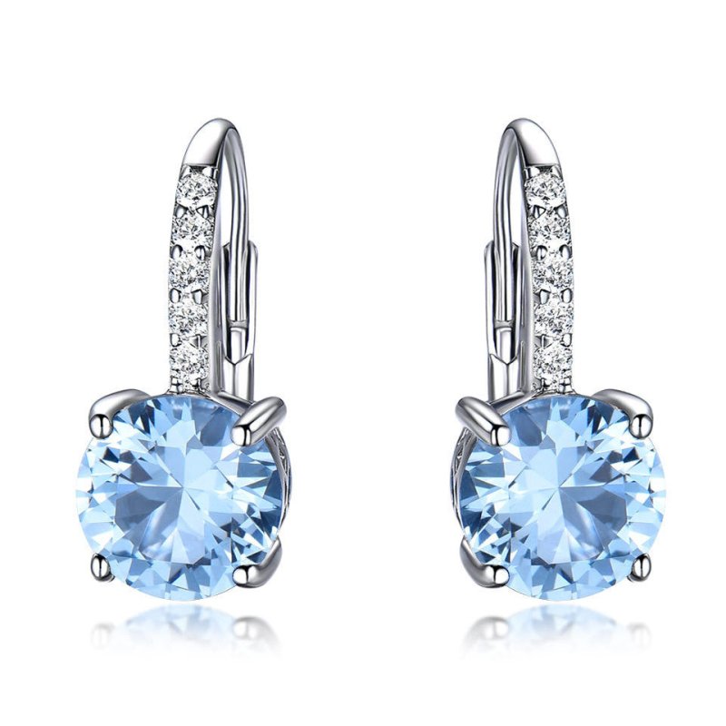 Sterling Silver Drop Topaz Gemstone And Diamond Earrings-Jewearrings