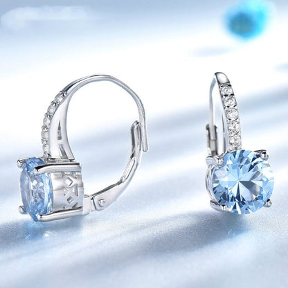 Sterling Silver Drop Topaz Gemstone And Diamond Earrings-Jewearrings